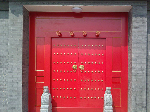 赤壁中国传统四合院系列朱红色中式木制大门木作